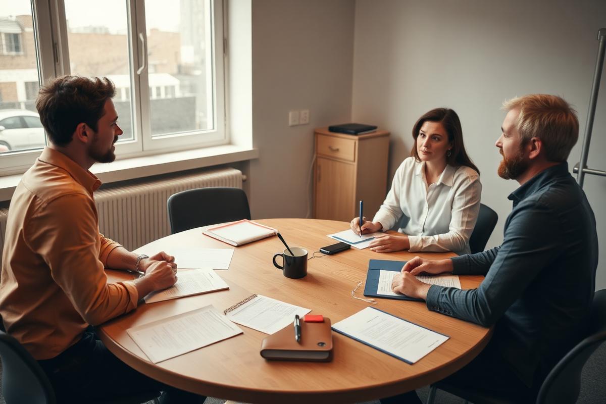 Réunion d'équipe restreinte dans une PME française